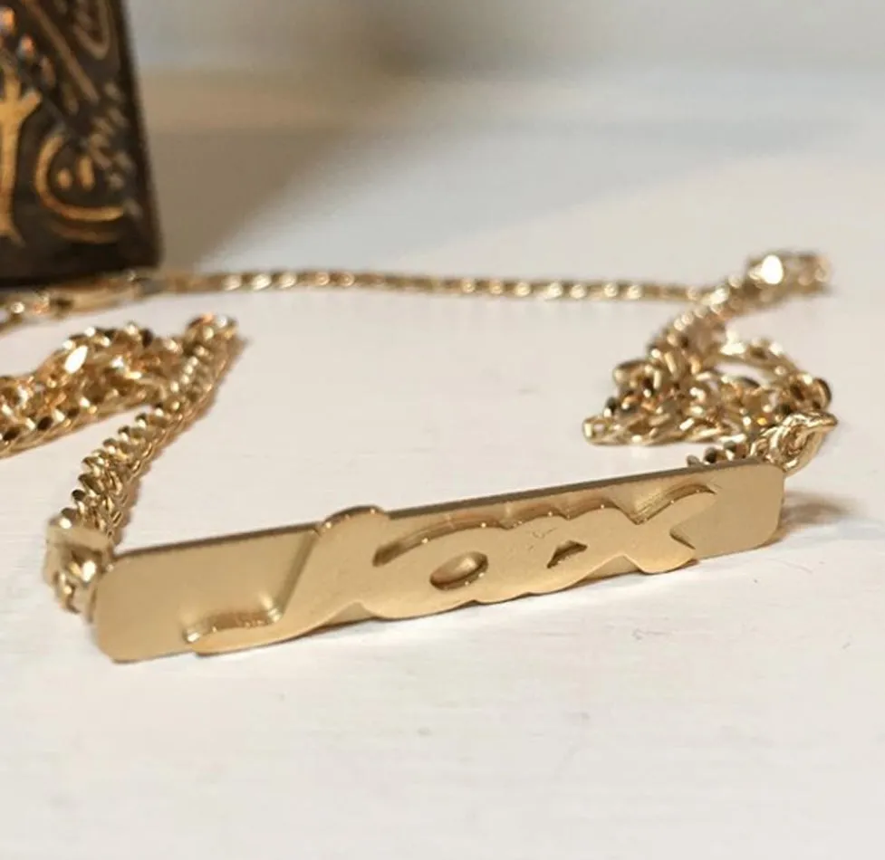 Mens Raised Letter Gold Bar Name Necklace