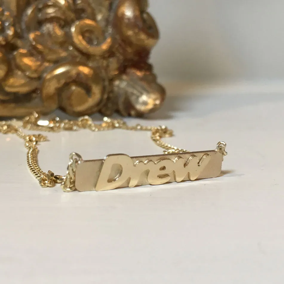 Mens Raised Letter Gold Bar Name Necklace