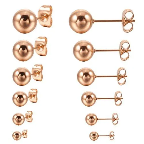 Men,Women's 3~8mm 12 PCS Stainless Steel Stud Earrings Bead Ball Set 6 Pairs