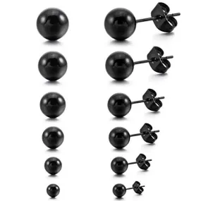 Men,Women's 3~8mm 12 PCS Stainless Steel Stud Earrings Bead Ball Set 6 Pairs