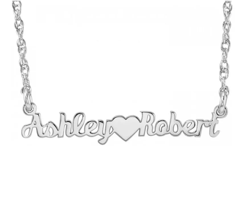 Mini Nameplate Necklace-Two Names and Heart