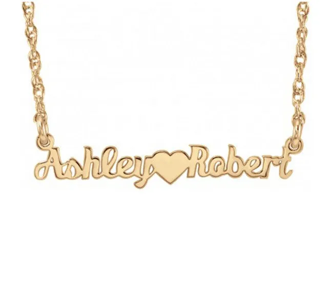 Mini Nameplate Necklace-Two Names and Heart