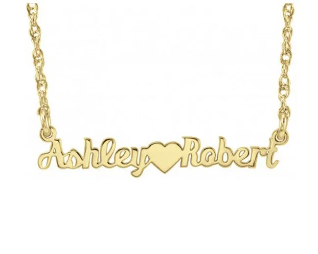 Mini Nameplate Necklace-Two Names and Heart