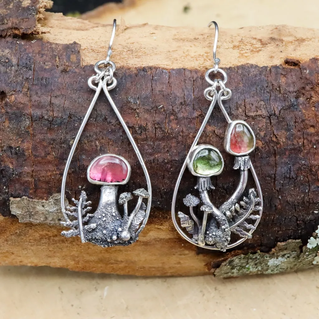 Mismatched Mushroom Tourmaline Earrings