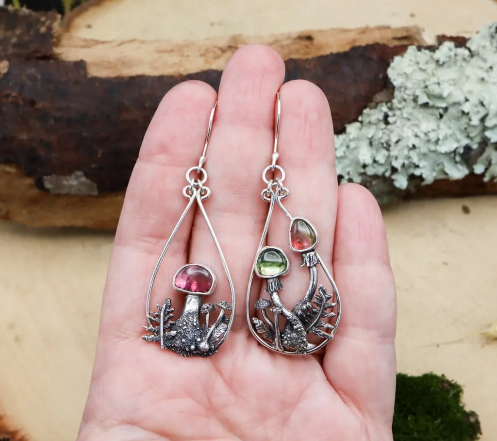 Mismatched Mushroom Tourmaline Earrings