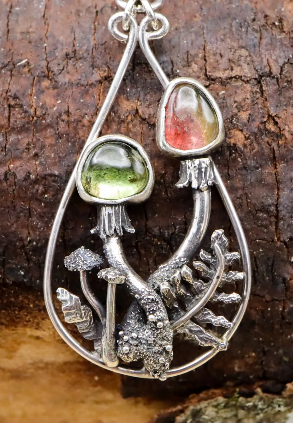 Mismatched Mushroom Tourmaline Earrings