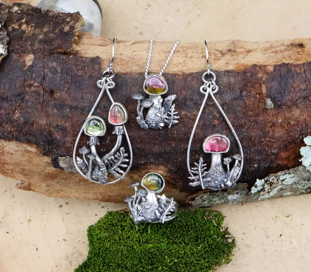 Mismatched Mushroom Tourmaline Earrings