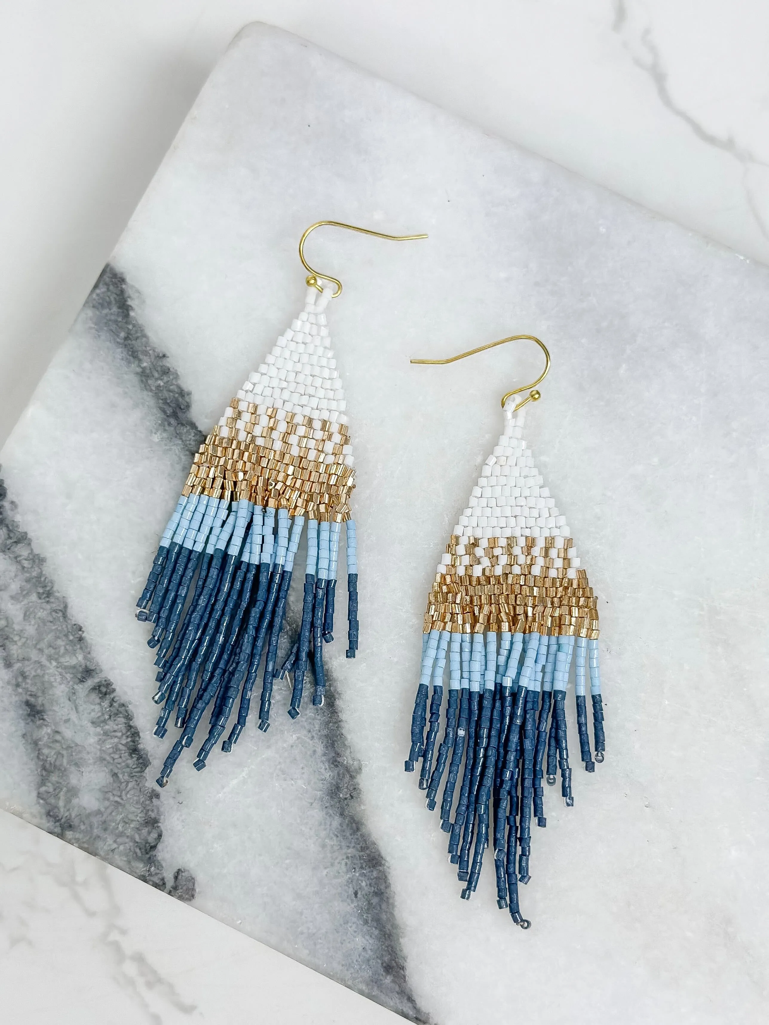 Modern Fringe Dangle Earrings - Blue