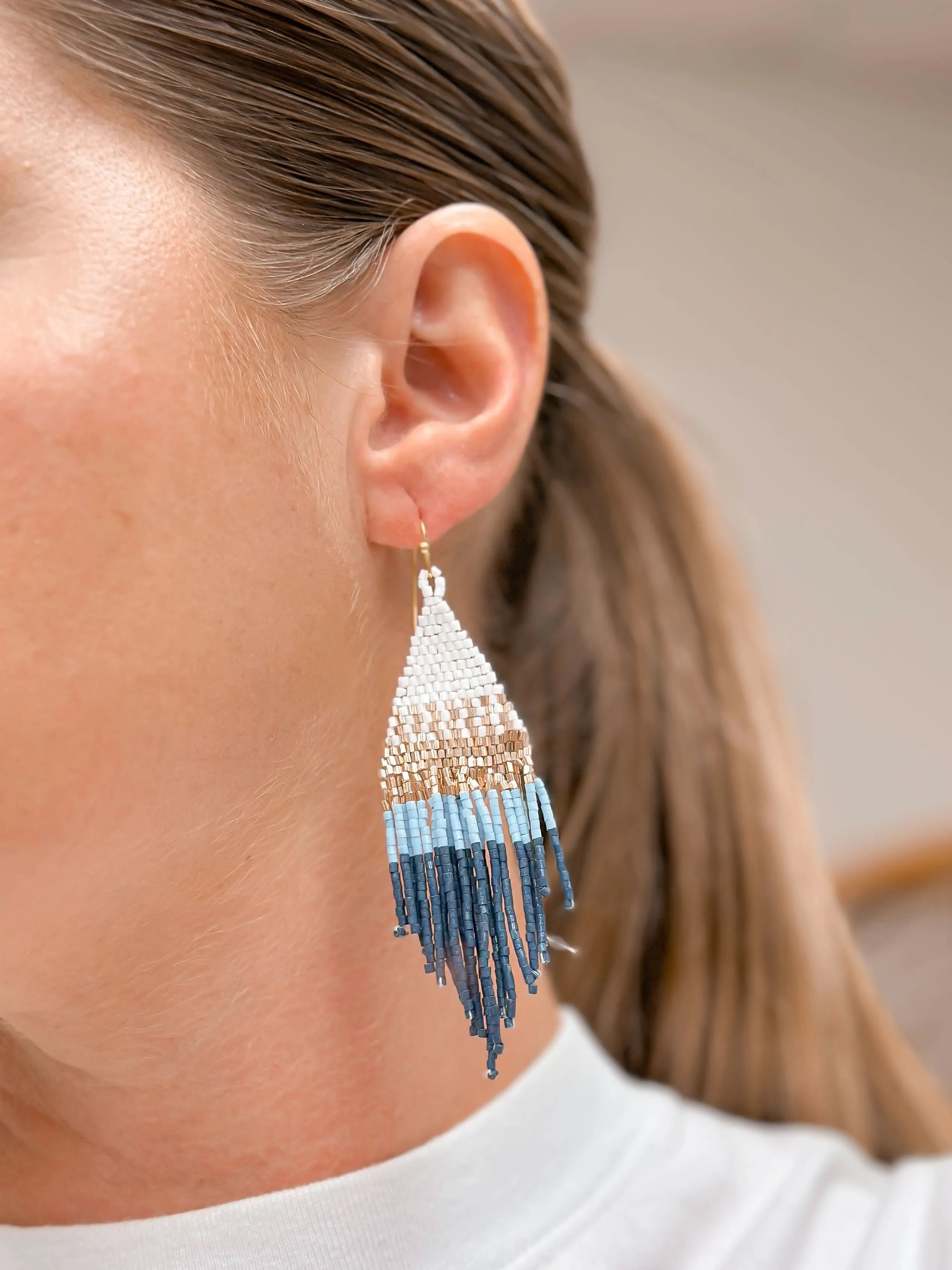 Modern Fringe Dangle Earrings - Blue