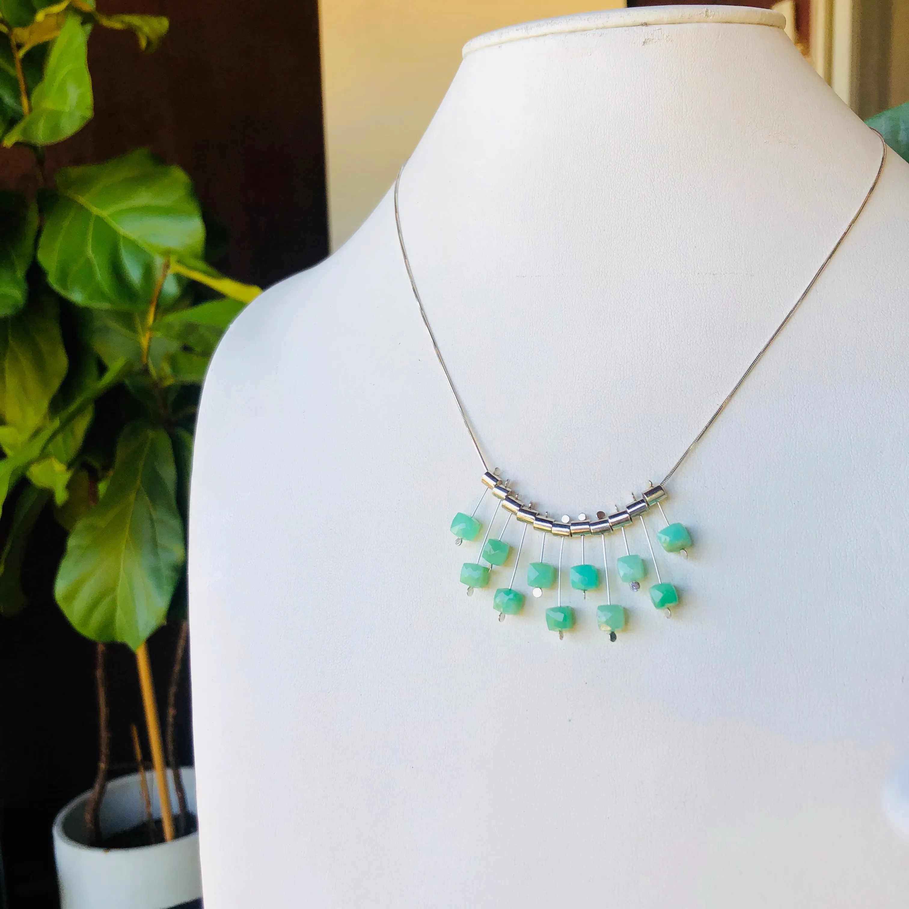 Multi pivot box chrysoprase necklace