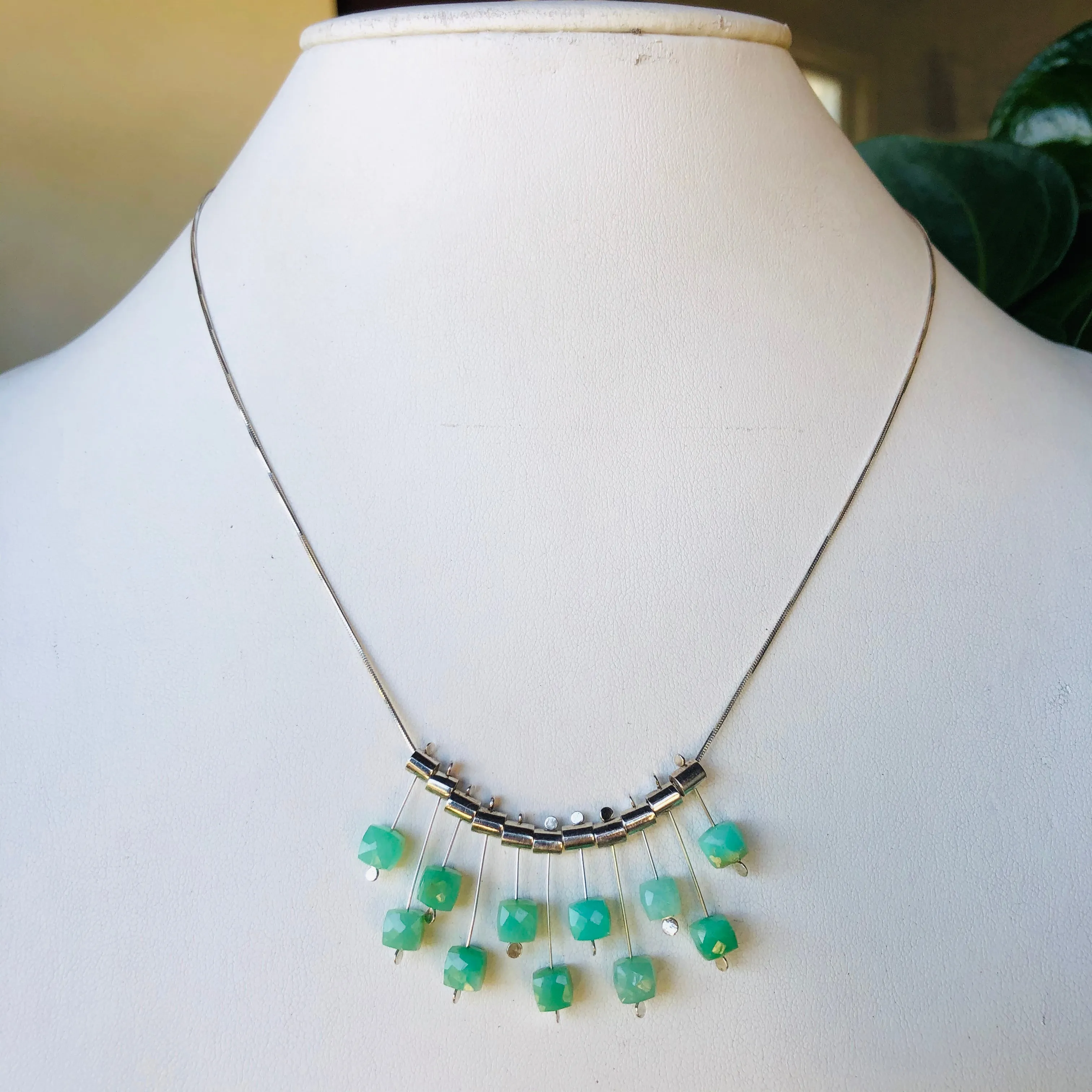 Multi pivot box chrysoprase necklace