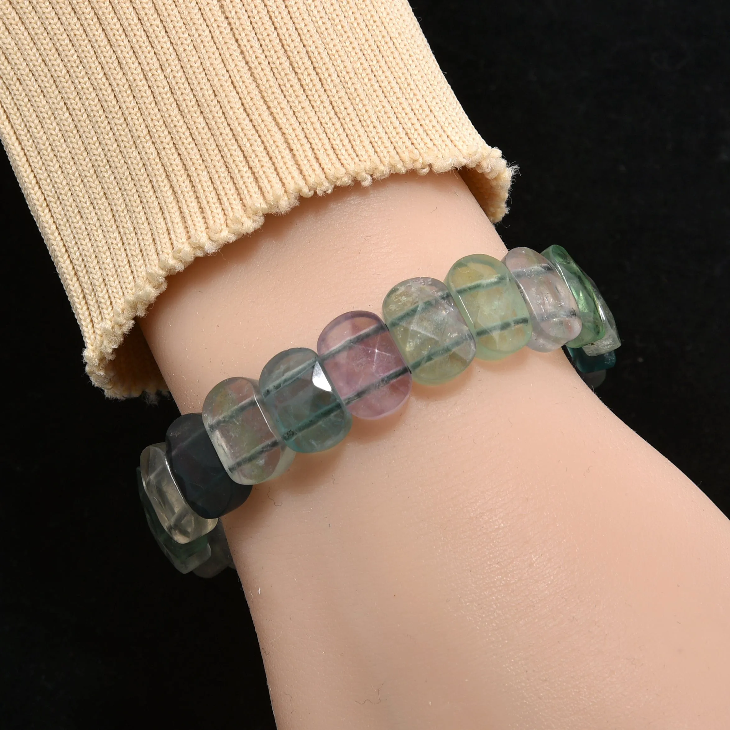 Natural Fluorite 14mm Beads Gemstone Elastic Bracelet