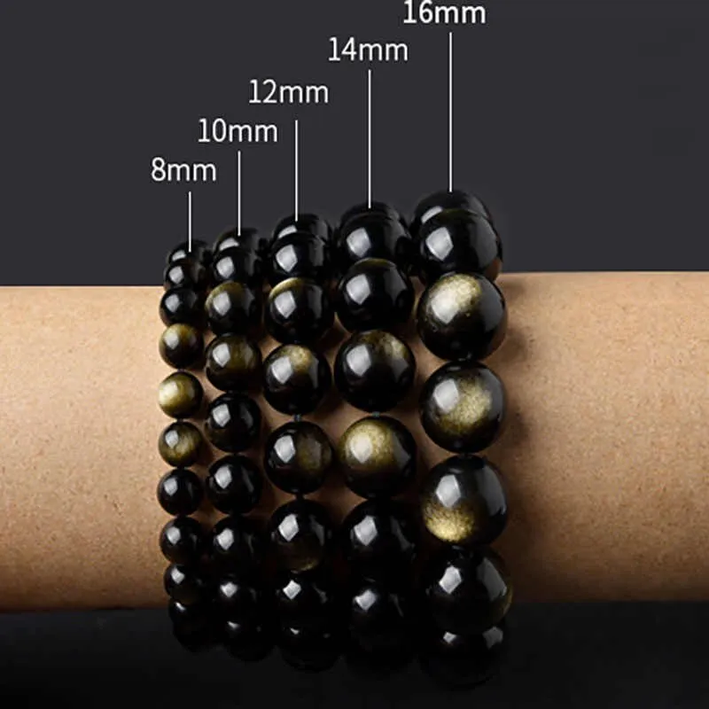 Natural Golden Obsidian Bead Bracelet