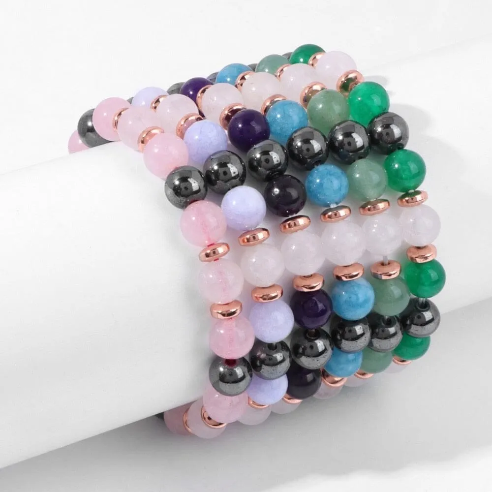 Natural Stone Aventurine and Other Stones with Hematite Beads Bracelet