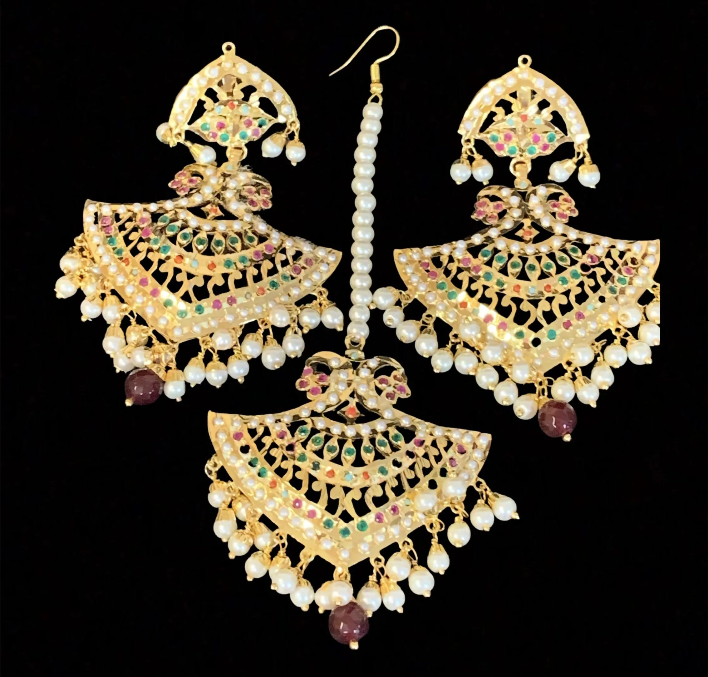 Navratan earrings tika