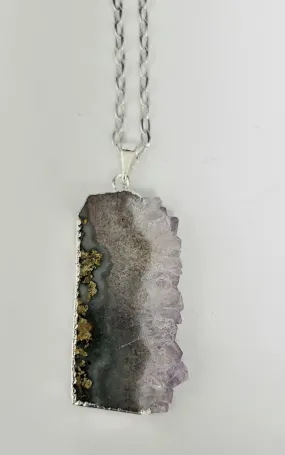 Necklace, Amethyst with Geode Slab on Silver Chain