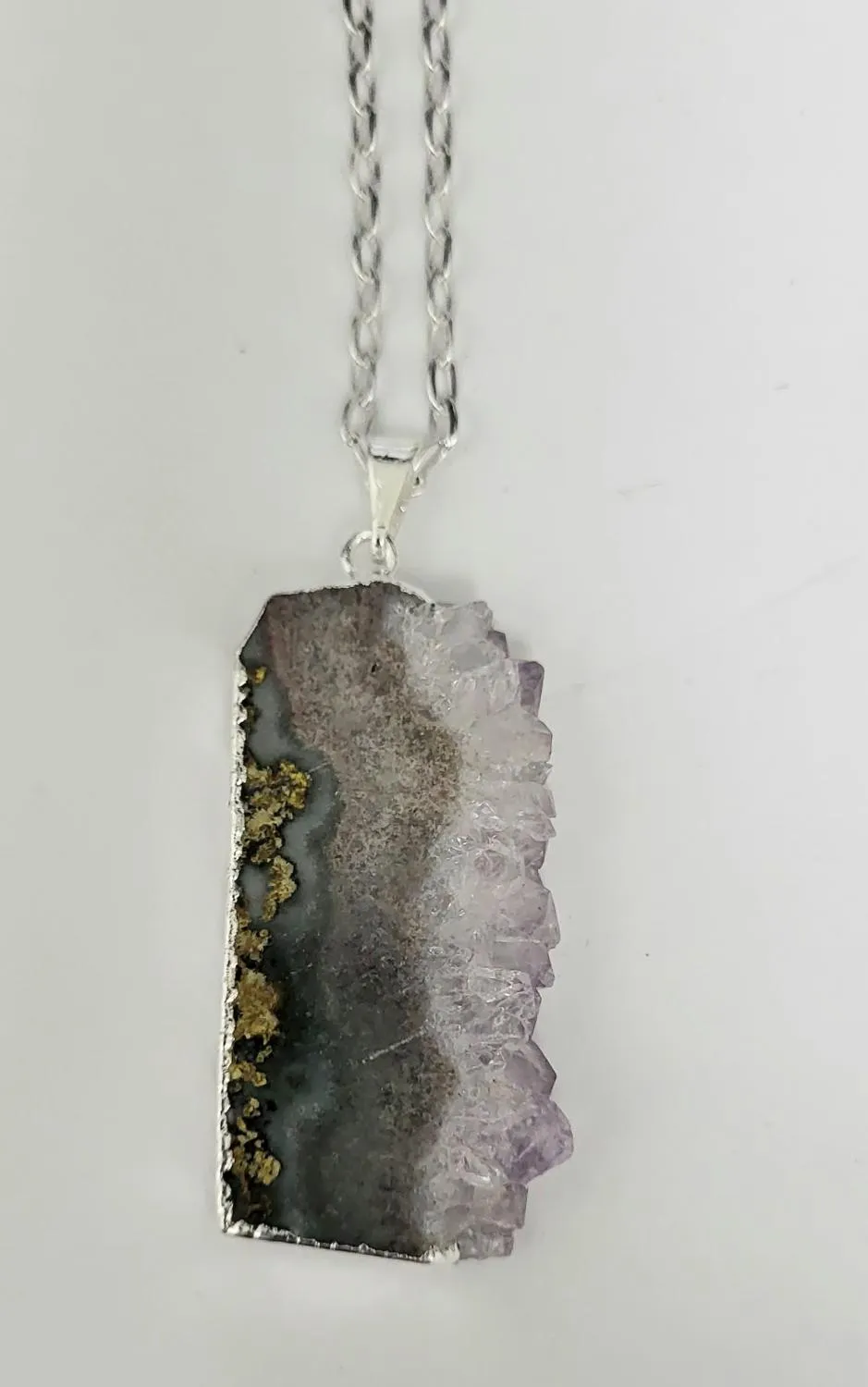 Necklace, Amethyst with Geode Slab on Silver Chain