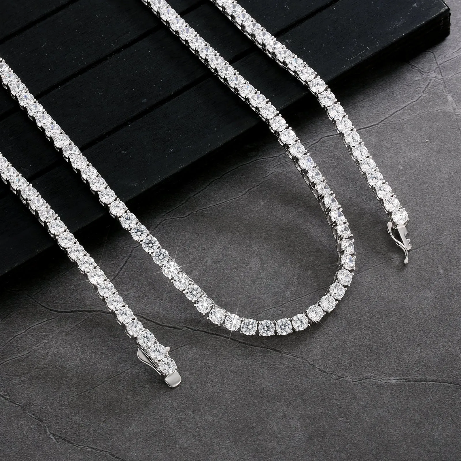 【NEW】4mm 925 Sterling Silver CZ Diamond Tennis Chain Necklace KRKC