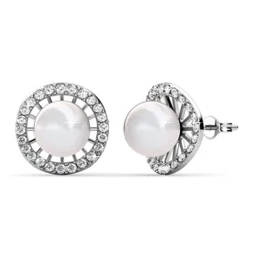 Nina 18k White Gold Classic Pearl Stud Earrings with Swarovski Crystal Halo