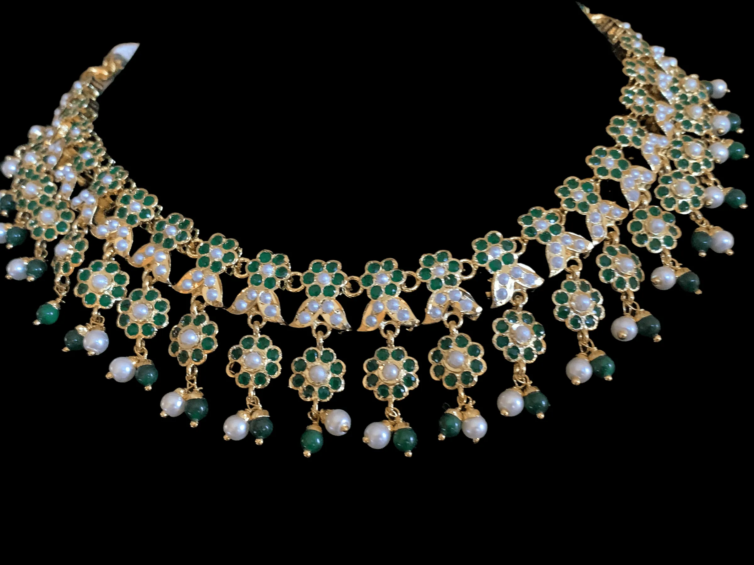 NS257 Neha jadau necklace set ( emerald   pearl ) - READY TO SHIP