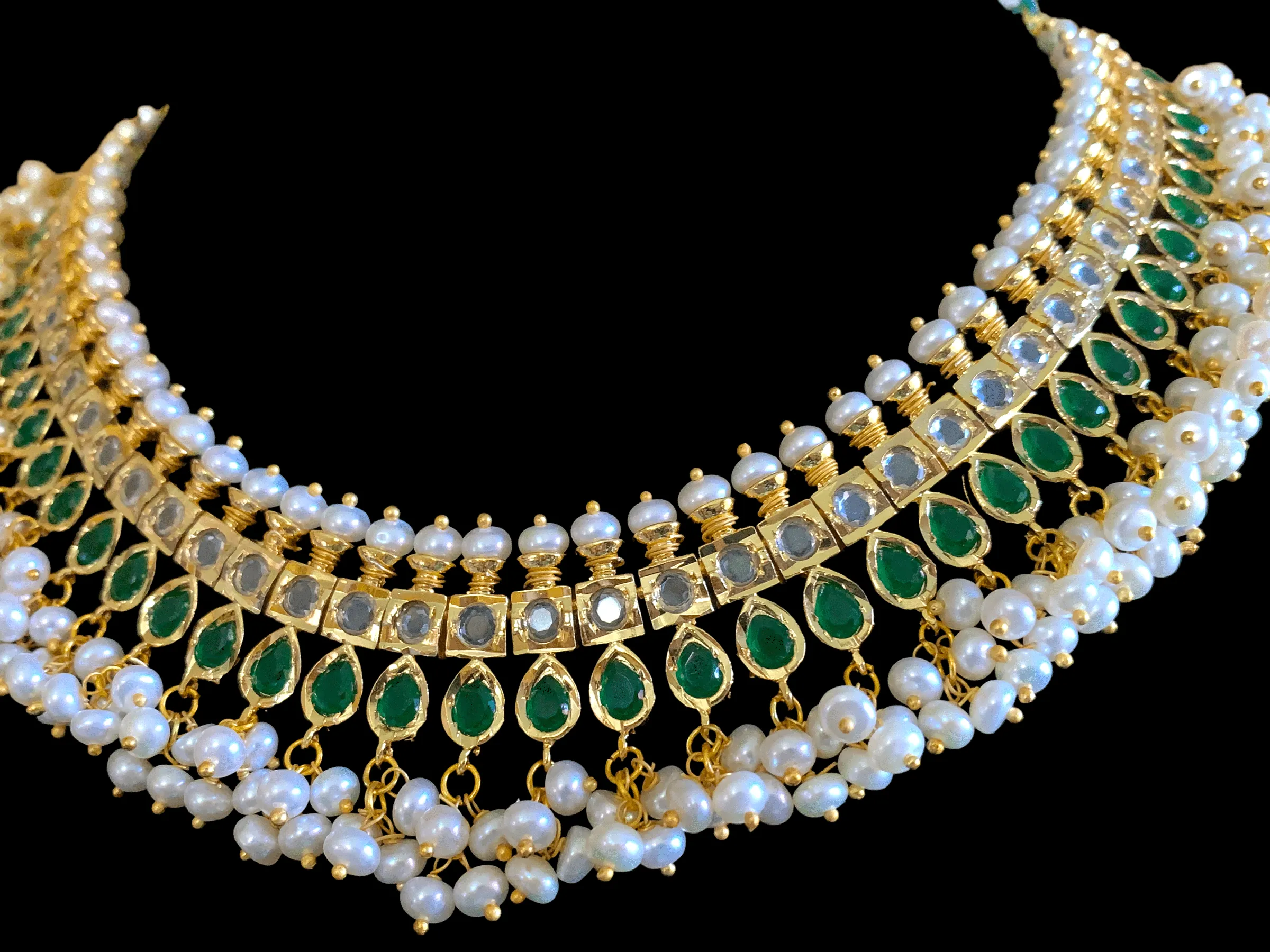 NS284 Faiza necklace set in fresh water pearls - green   (SHIPS IN 3 WEEKS  )