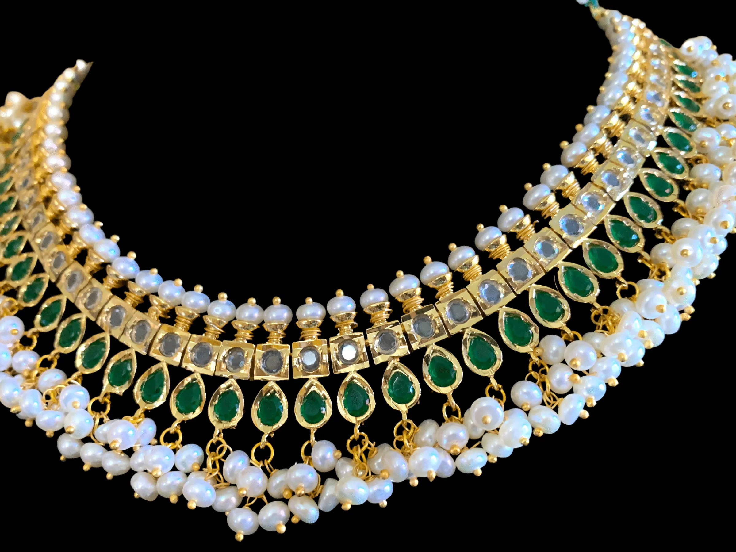 NS284 Faiza necklace set in fresh water pearls - green   (SHIPS IN 3 WEEKS  )