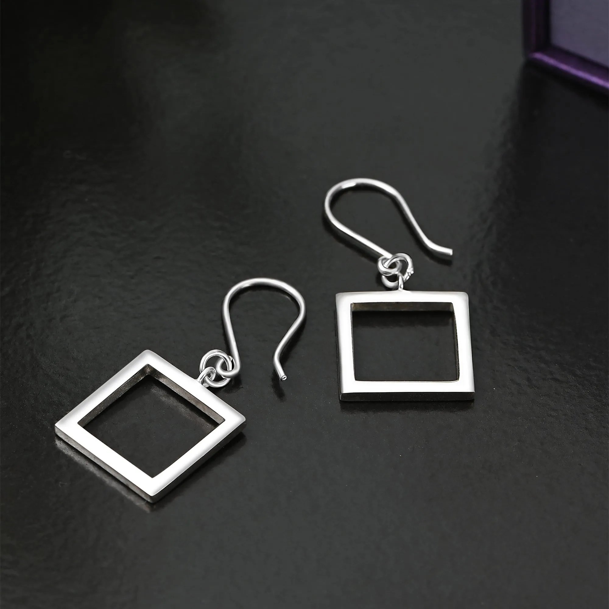 Open Square Sterling Silver Dangle Earrings