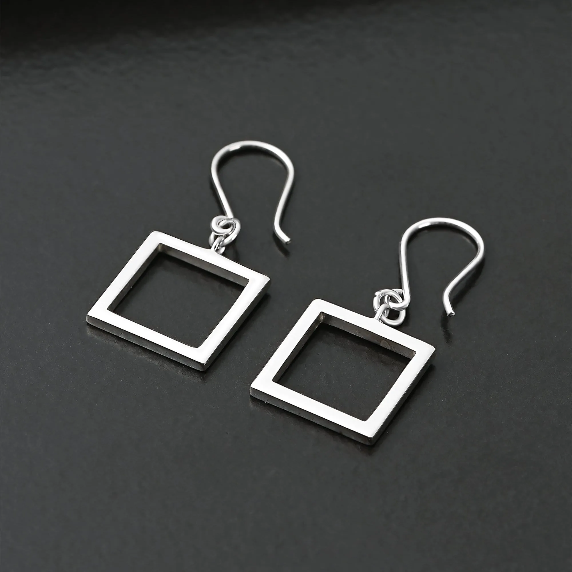 Open Square Sterling Silver Dangle Earrings