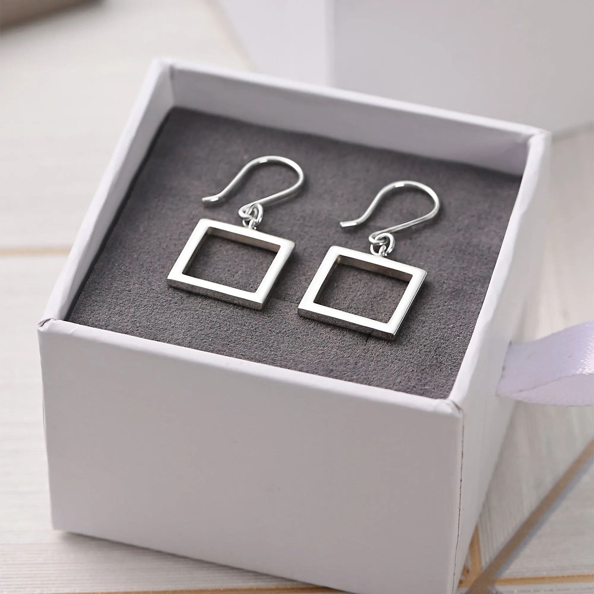 Open Square Sterling Silver Dangle Earrings