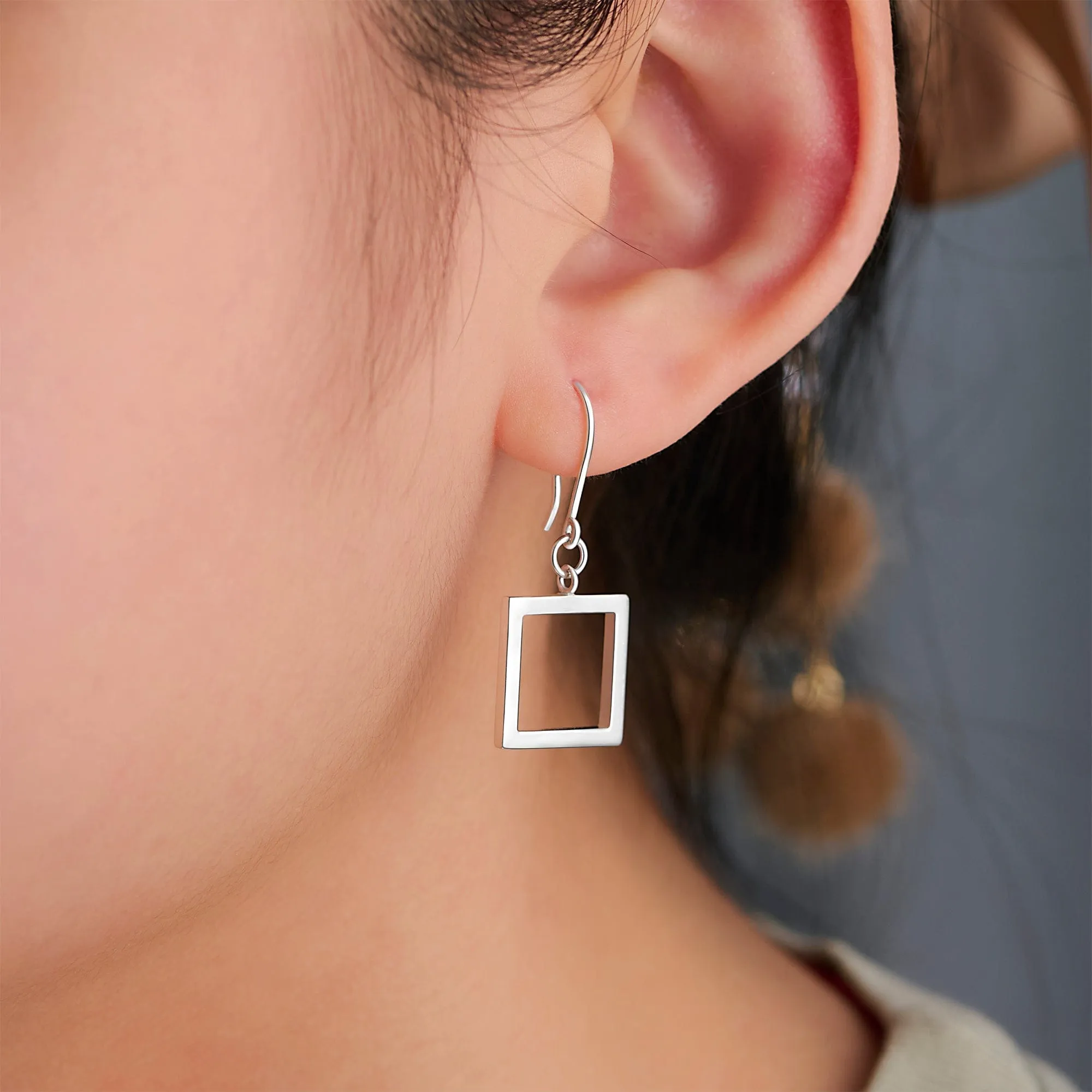 Open Square Sterling Silver Dangle Earrings