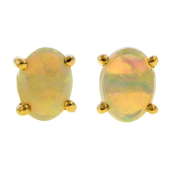 Oval Cabochon Opal Stud Earrings