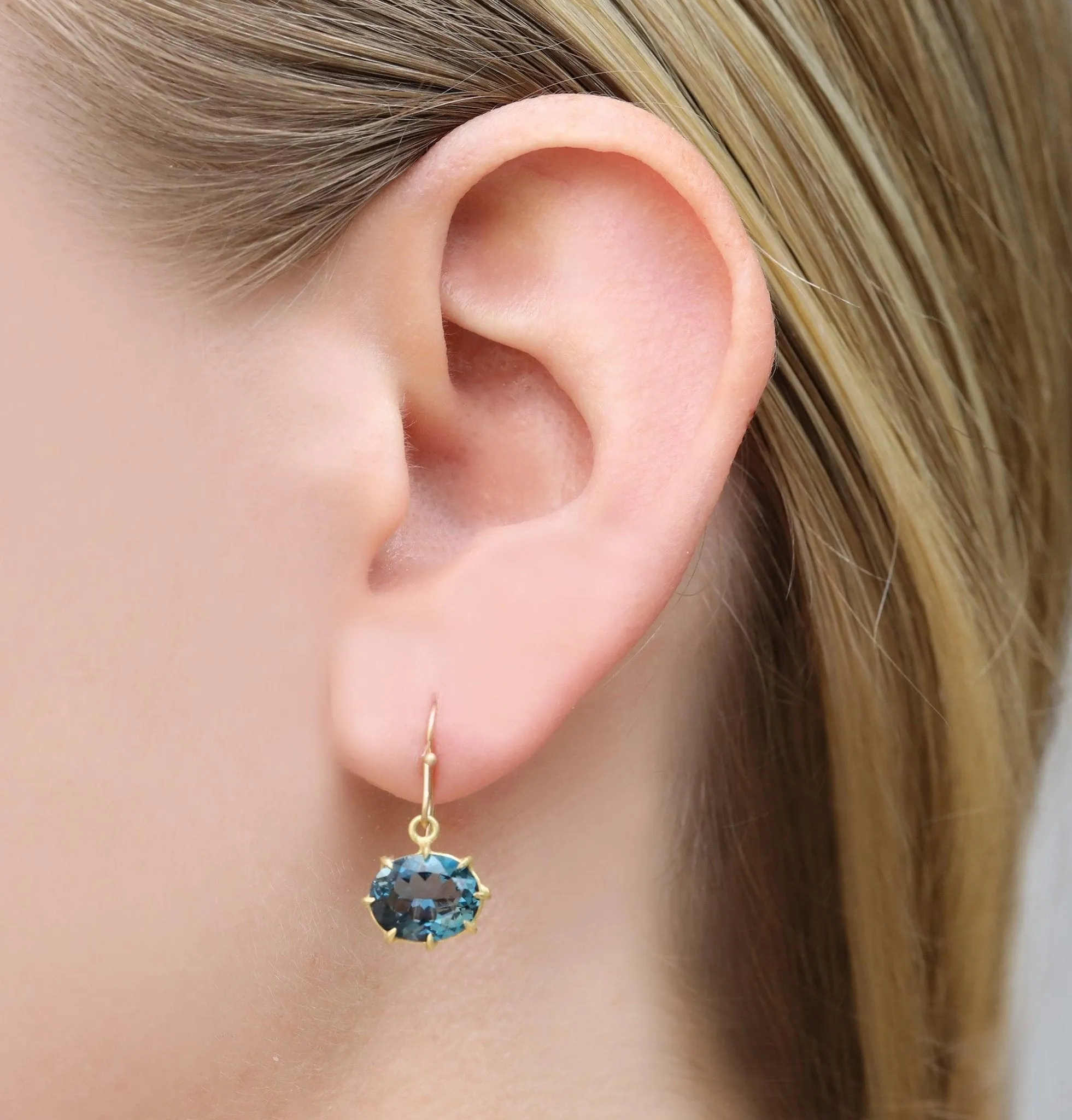 Oval Faceted Blue Topaz Earrings