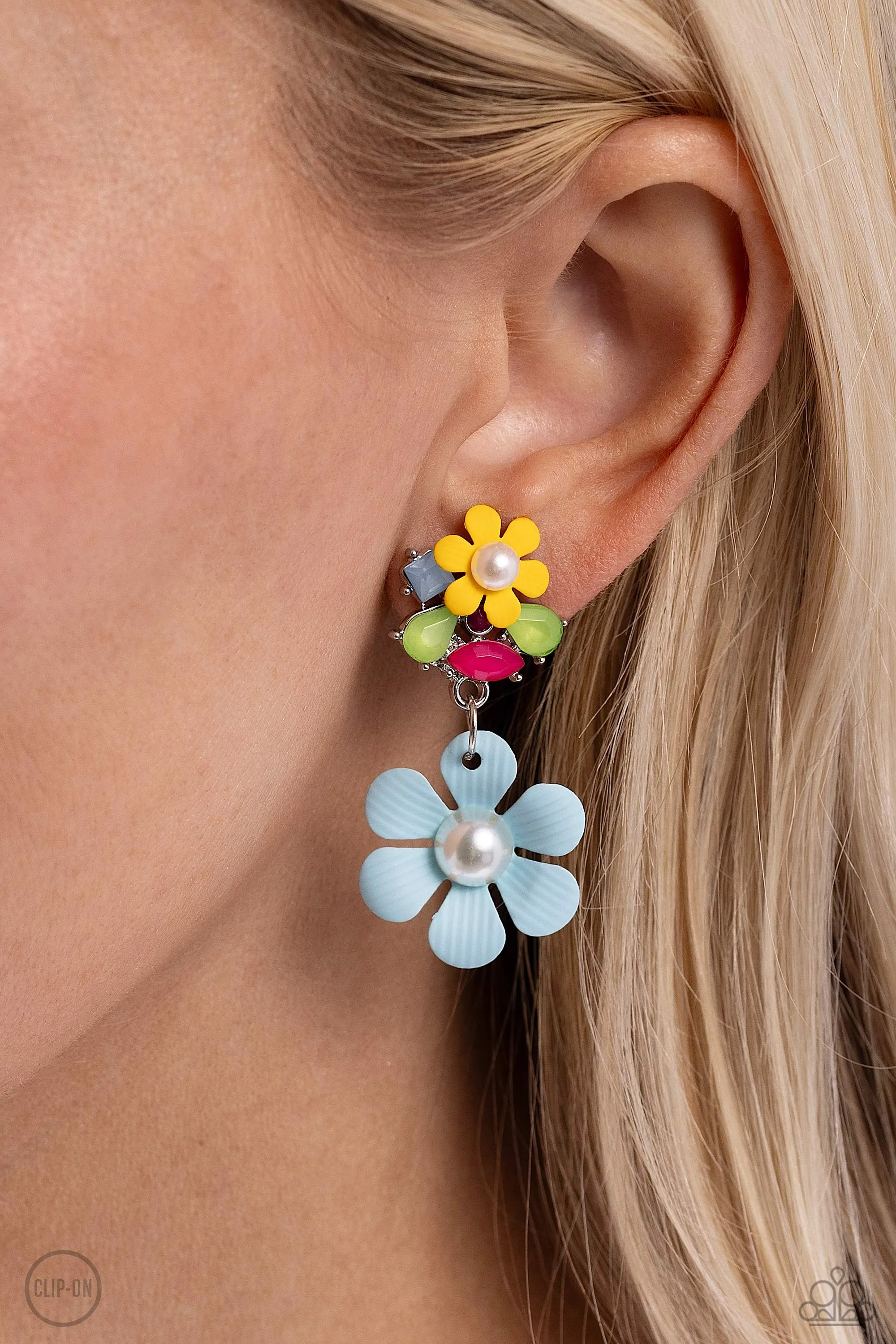 Paparazzi Festive Florals Blue Clip On Earrings