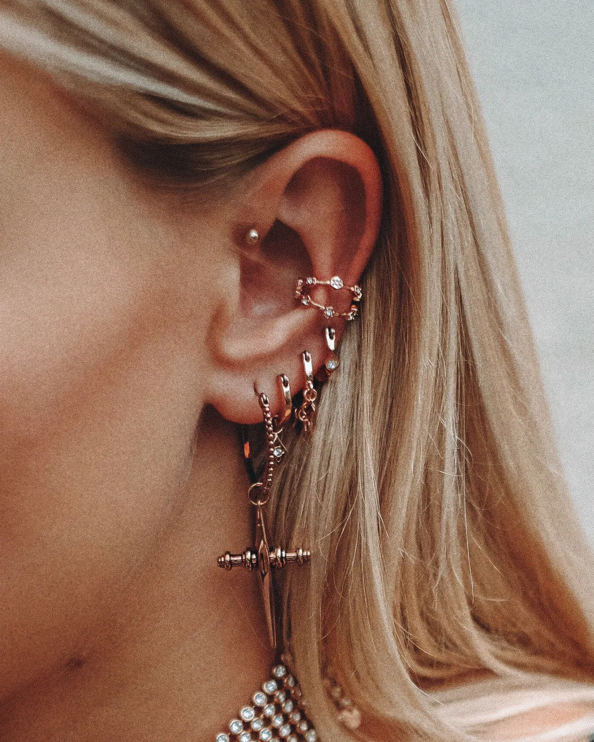 Pave Hex Ear Cuff - Rose Gold