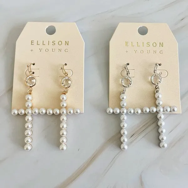 Pearl Cross Dangle Earrings