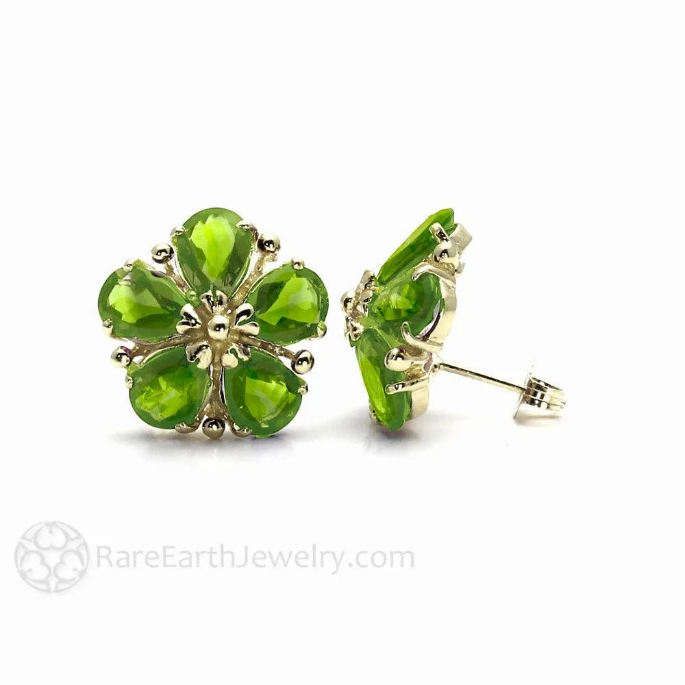 Peridot Earrings 14K Gold Flower Earrings August Birthstone