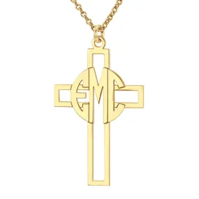 Personalized Block Monogram Cross Necklace