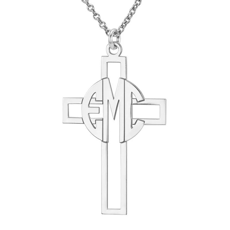 Personalized Block Monogram Cross Necklace