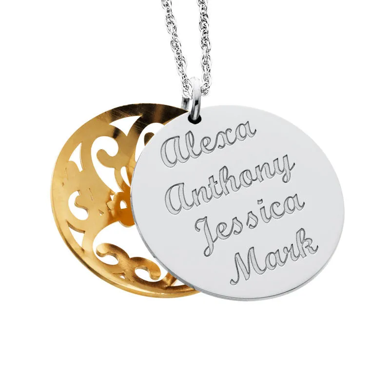 Personalized Engraved Domed Mom Pendant (up to 5 names)