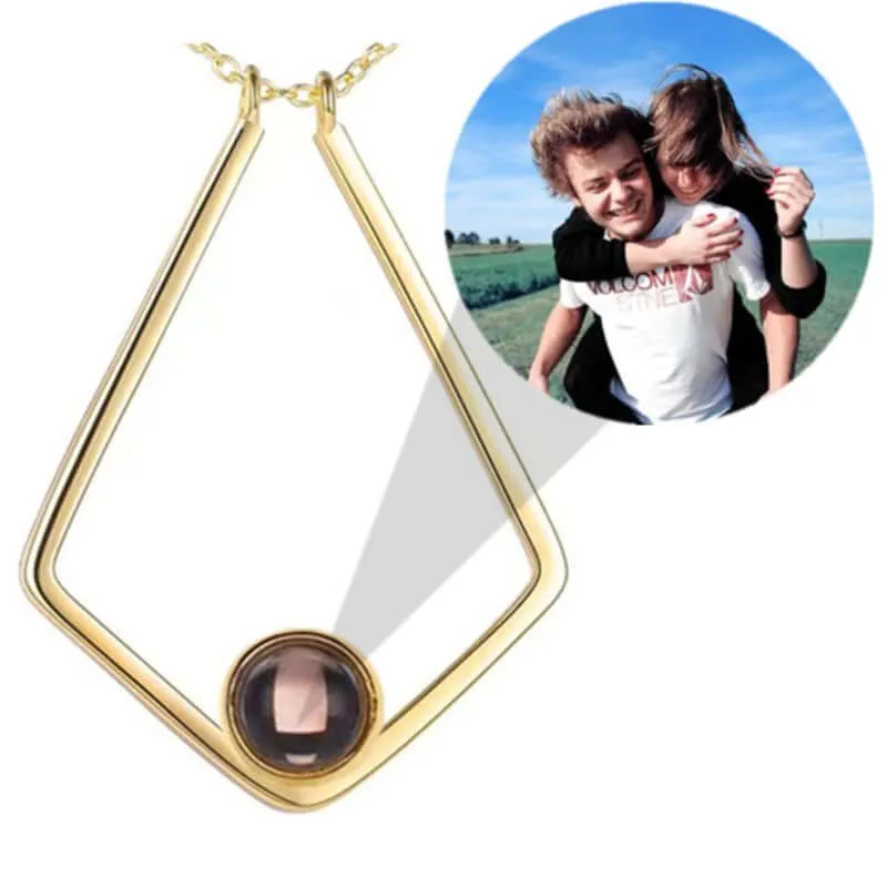 Personalized V-shaped Photo Projection Necklace with Picture Inside