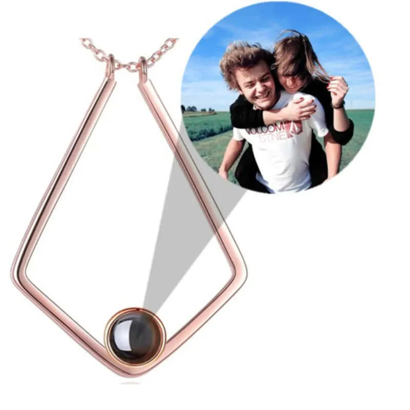 Personalized V-shaped Photo Projection Necklace with Picture Inside