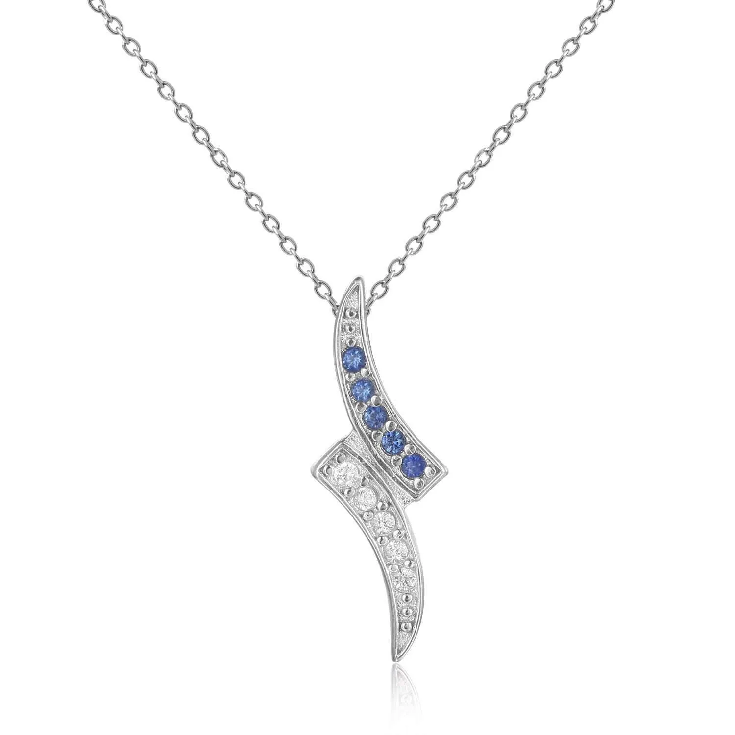 Petite Round Genuine Blue Sapphire Pendant Necklace with White Sapphire