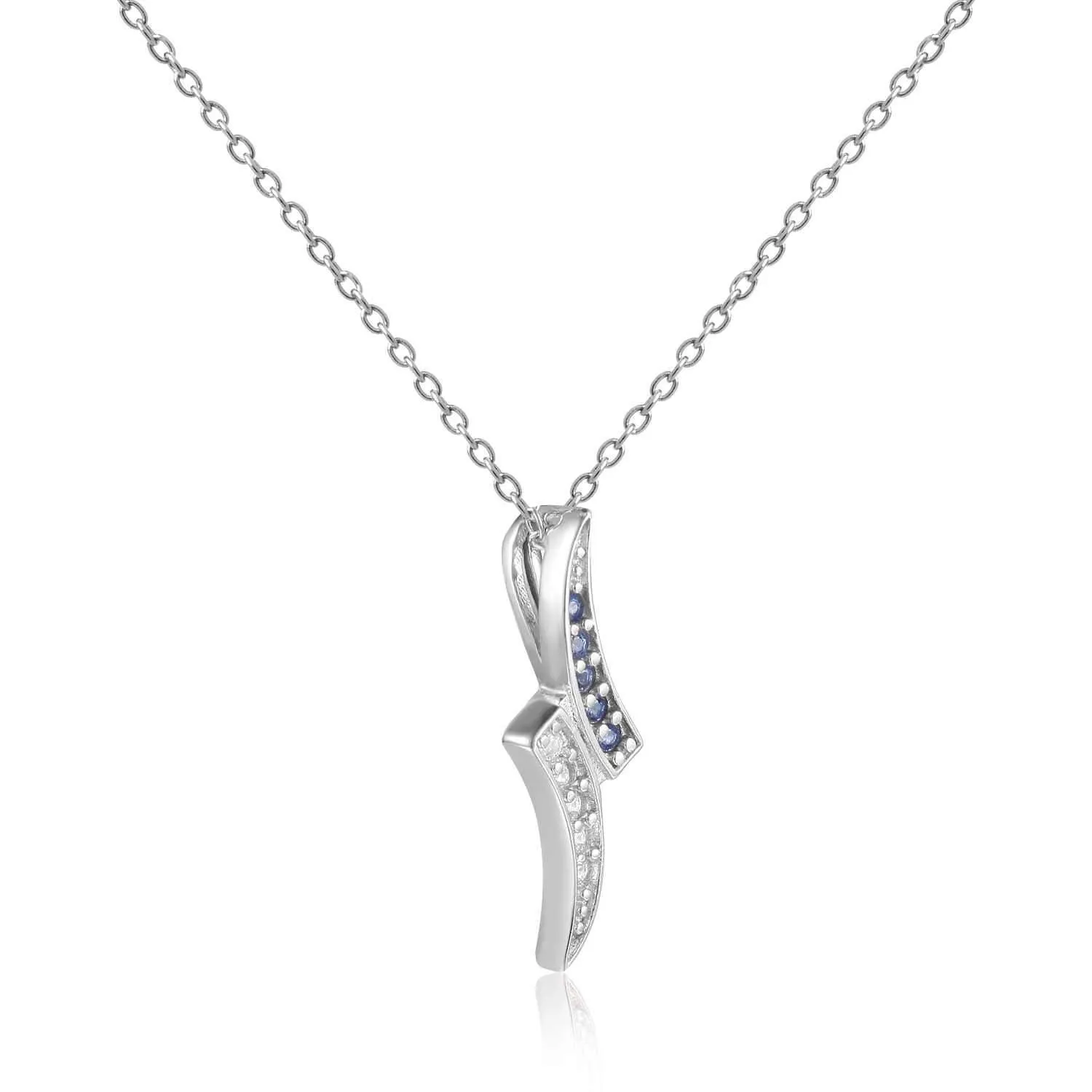 Petite Round Genuine Blue Sapphire Pendant Necklace with White Sapphire