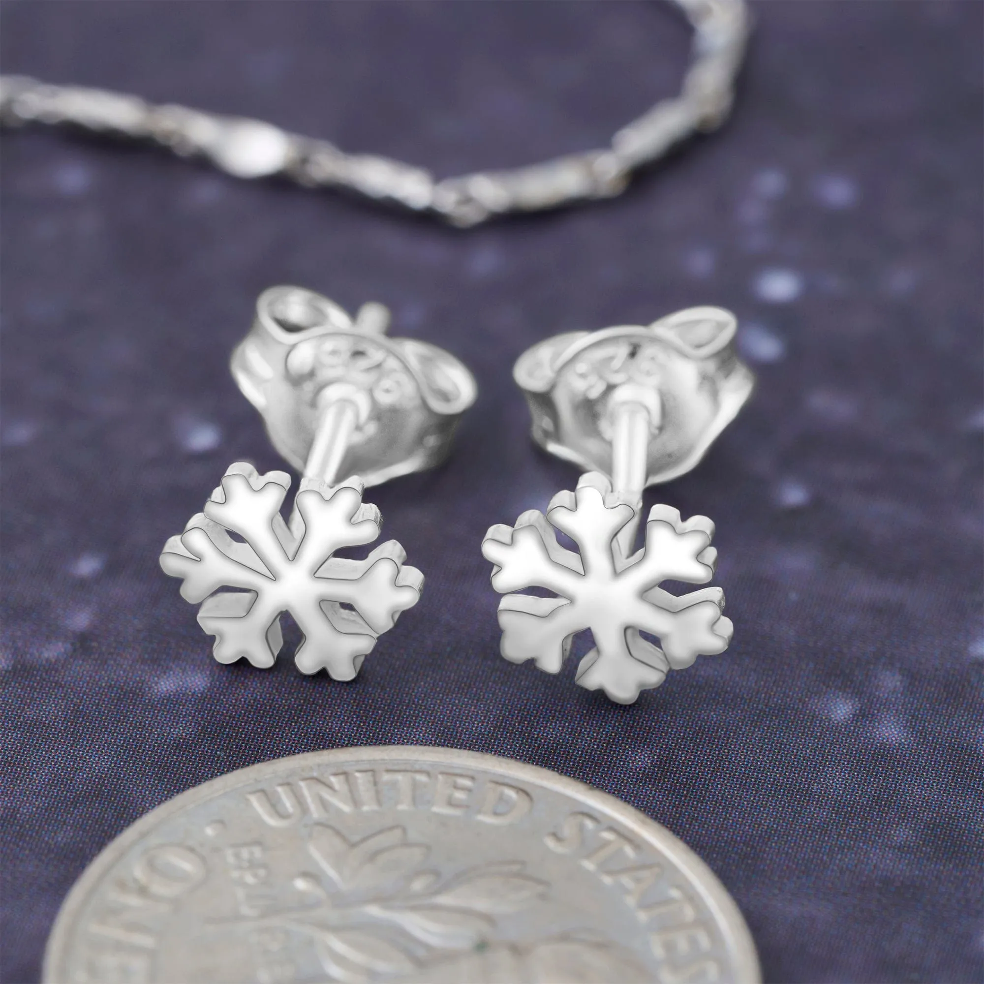 Petite Snowflake Earrings Studs Sterling Silver