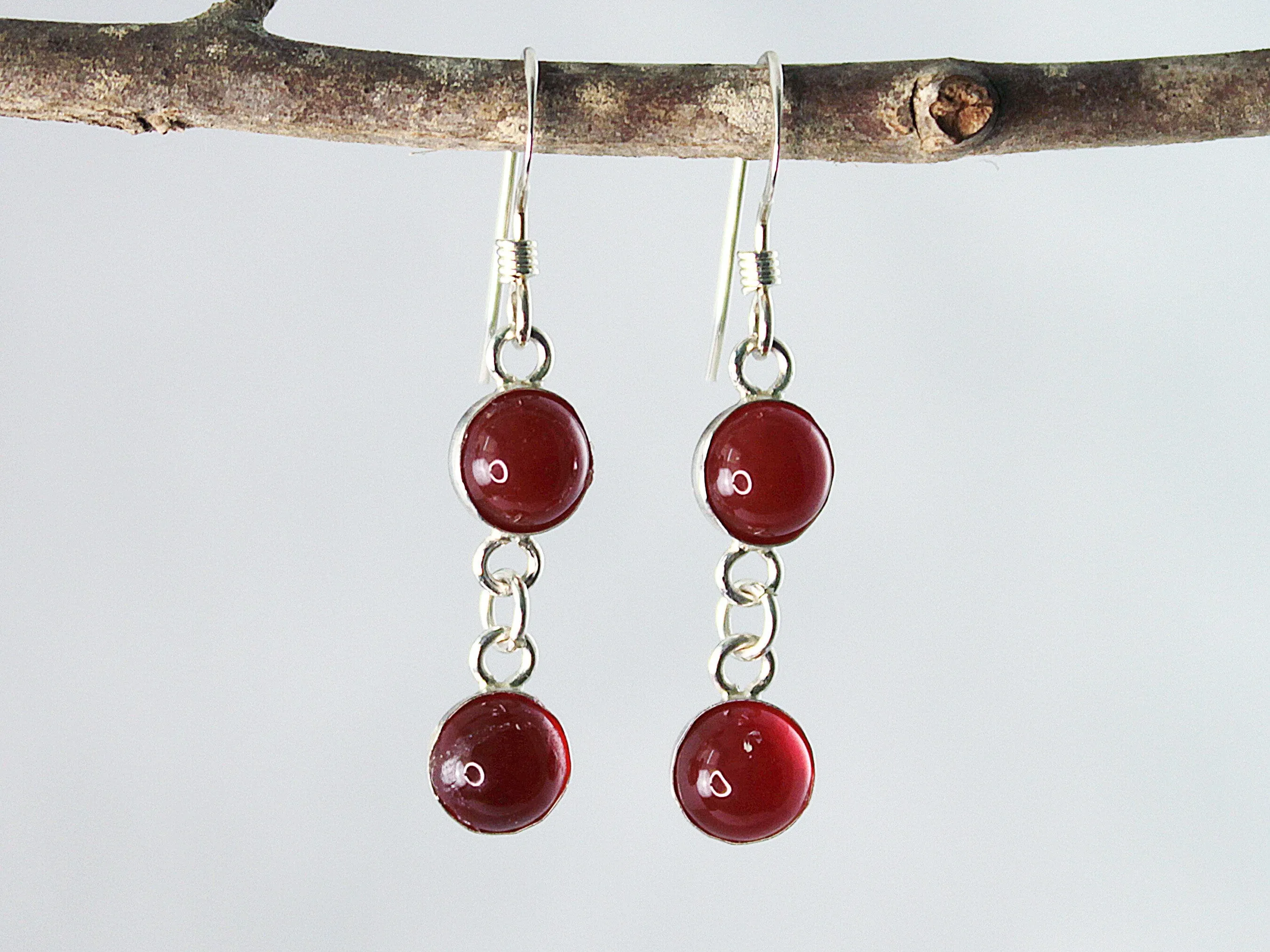 Petite Sterling Silver Two-Stone Carnelian Earrings - Spiritual Vitality