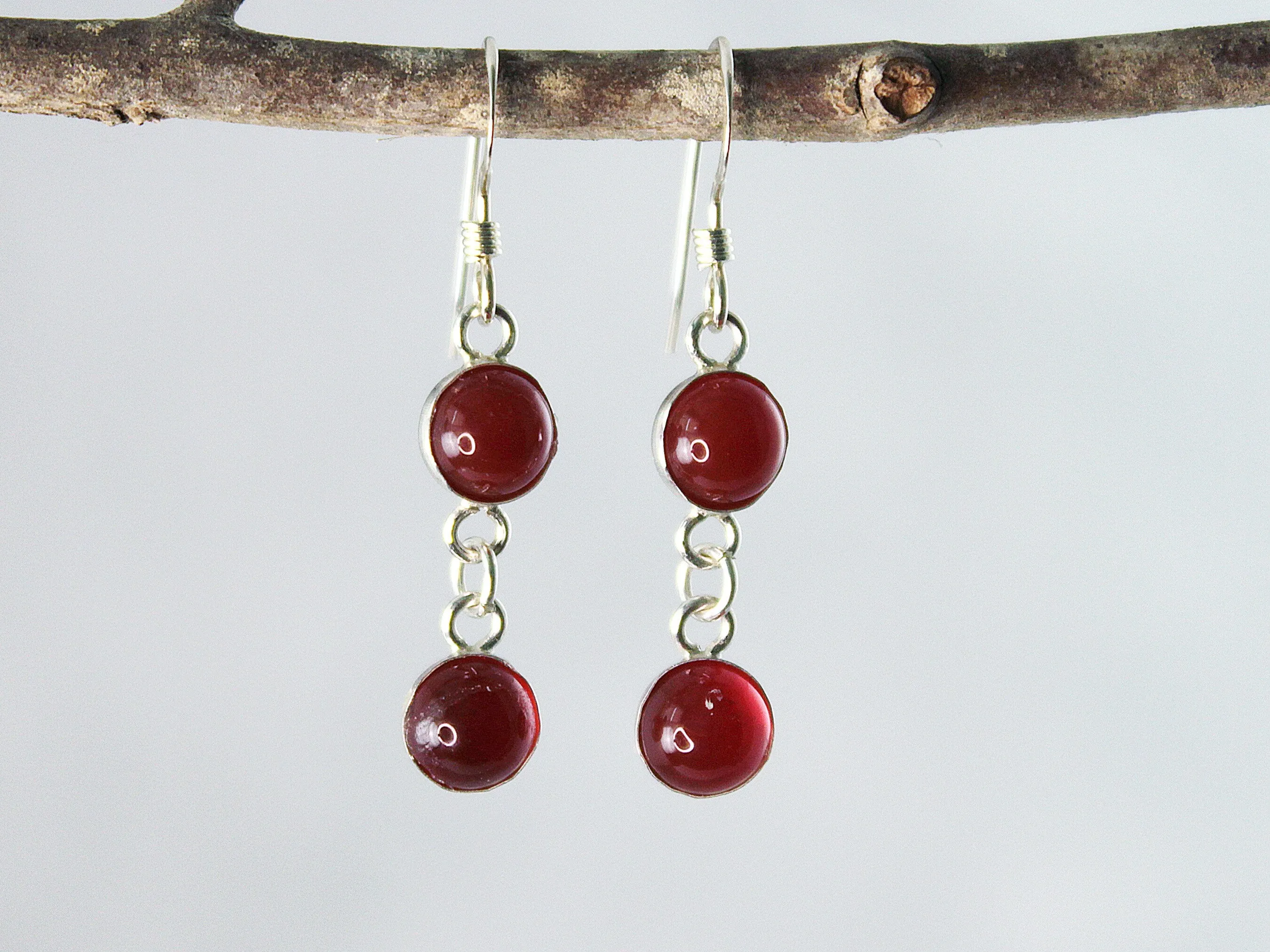 Petite Sterling Silver Two-Stone Carnelian Earrings - Spiritual Vitality