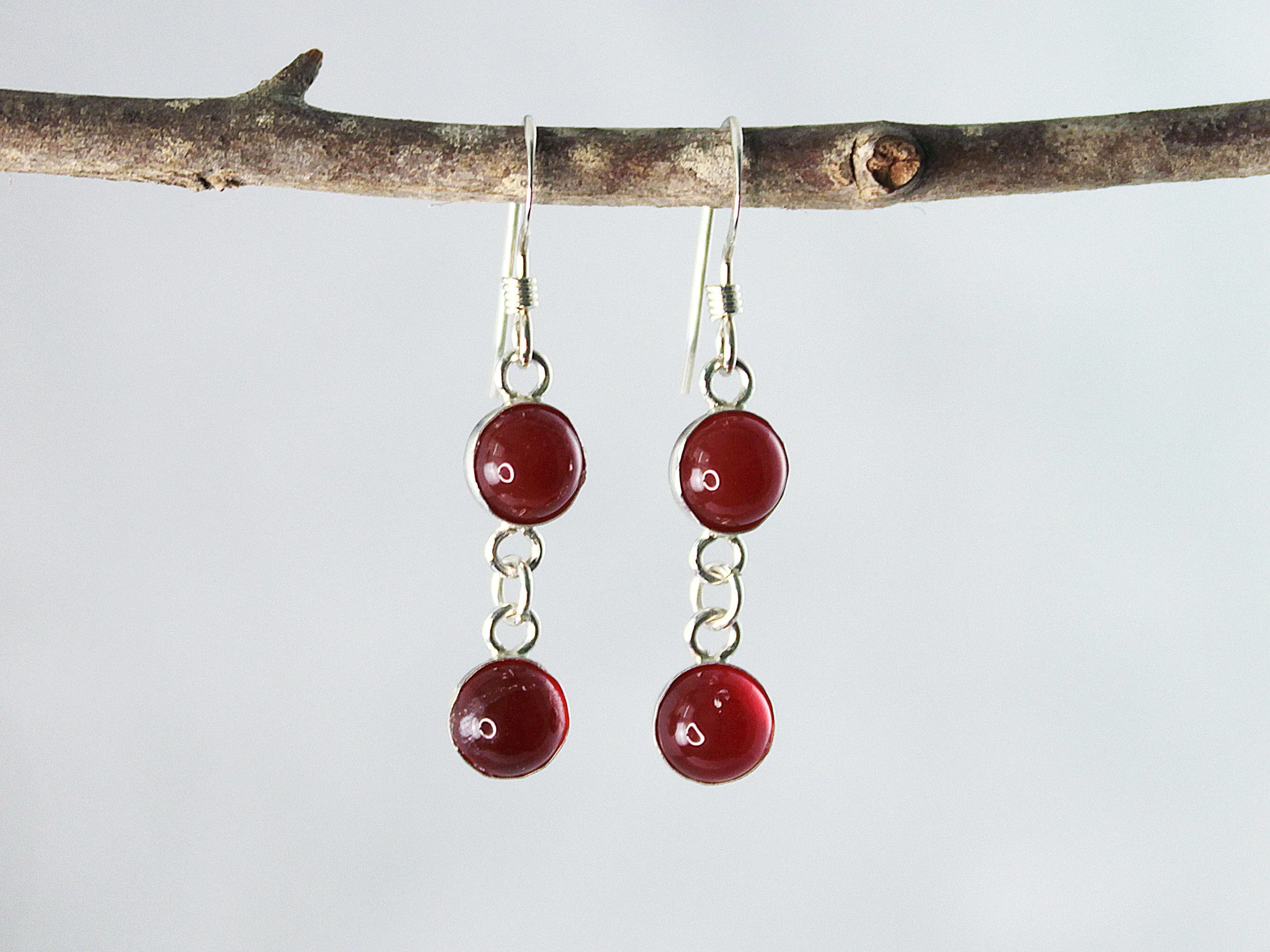 Petite Sterling Silver Two-Stone Carnelian Earrings - Spiritual Vitality