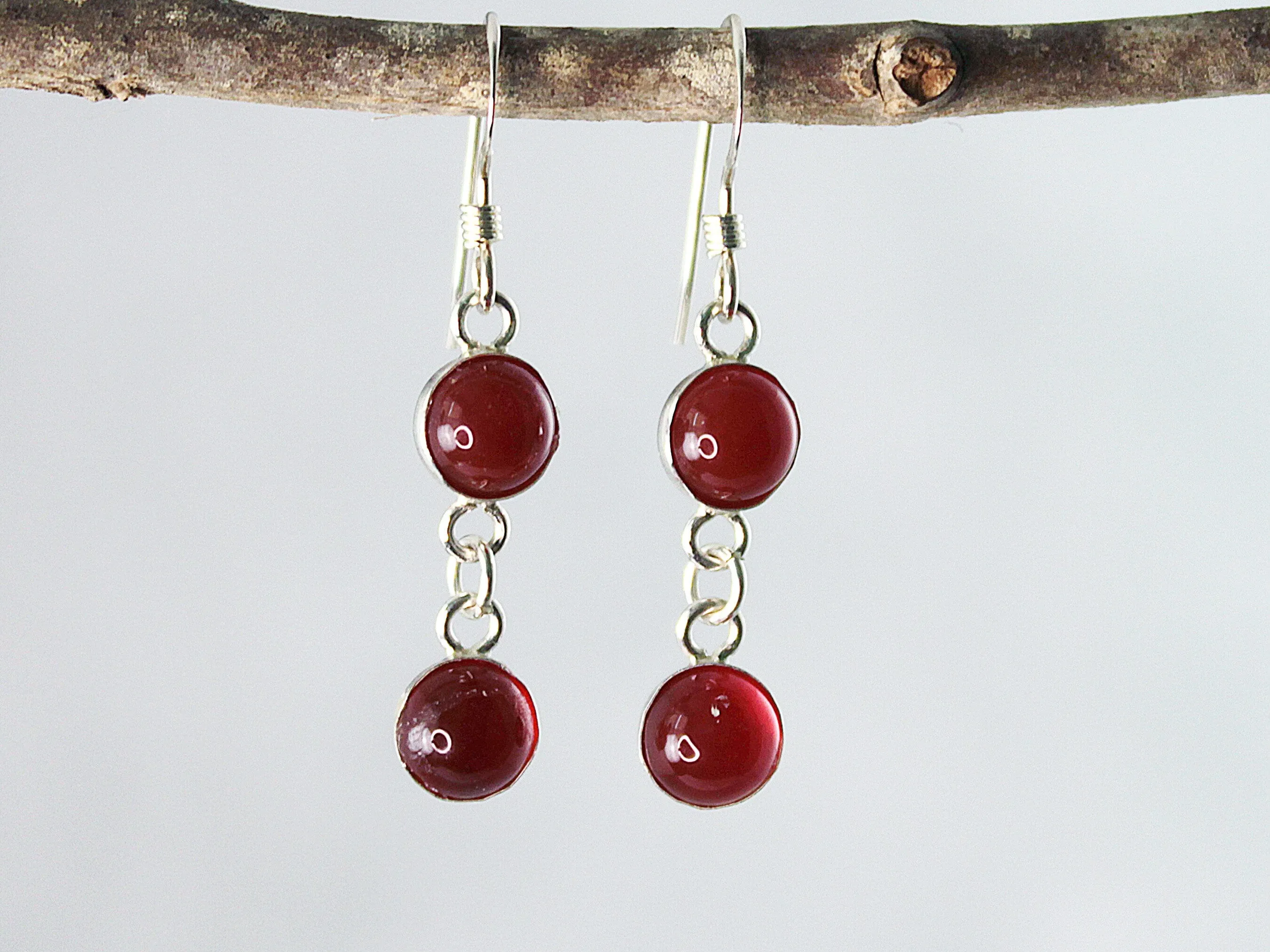 Petite Sterling Silver Two-Stone Carnelian Earrings - Spiritual Vitality