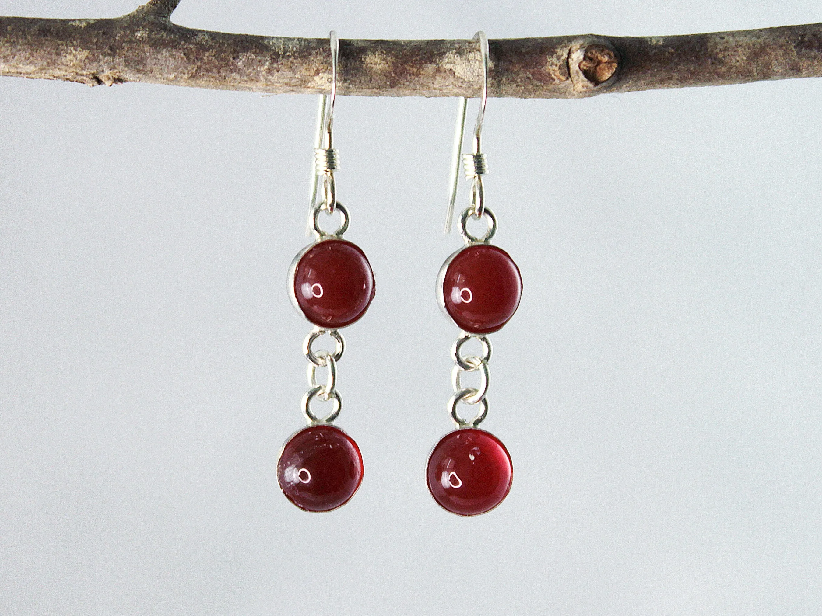 Petite Sterling Silver Two-Stone Carnelian Earrings - Spiritual Vitality