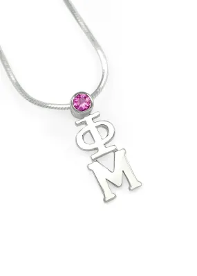 Phi Mu Sterling Silver Lavaliere with CZ Rose Crystal